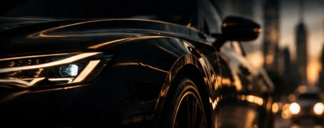 Carro escuro com iluminação dourada