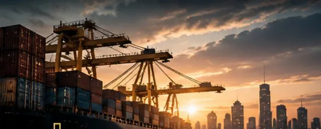 Porto de contêineres ao entardecer